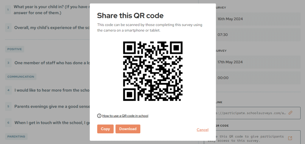 Distributing a survey using a QR code - School Surveys